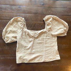 H&M Tan Top w/ Puff Sleeves- M